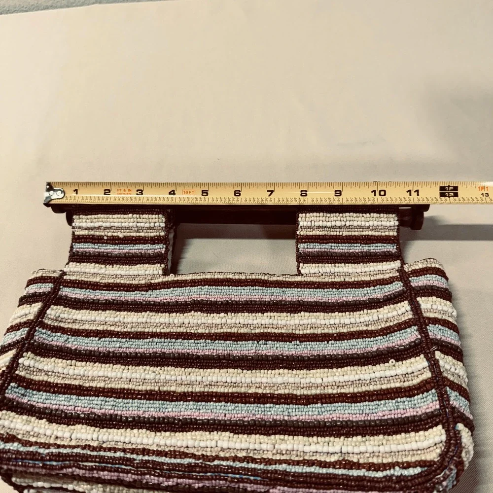 Antonio Melani Glass Bead Handbag Wood Handle Brown‎ Cream Blue Pink Summer Boho - Picture 5 of 16